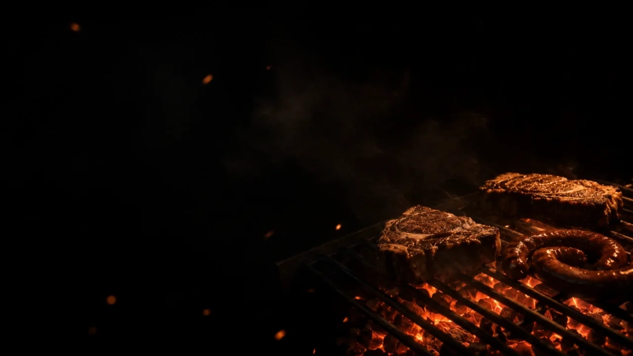 Chuletón madurado y chorizo criollo sobre brasa de encina viva